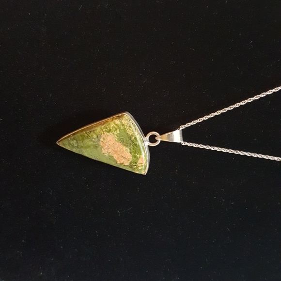 Unakite & Sterling Silver Pendant Necklace w/16" Sterling Rope Chain NWOT - Picture 4 of 6